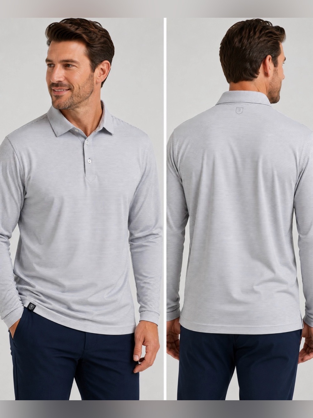 Turtleson Mens XL Golf Polo Long Sleeve Gray Stripe Performance Stretch Shirt